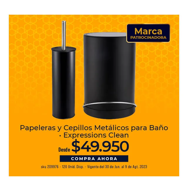 papeleras y cepillo metálics para baño