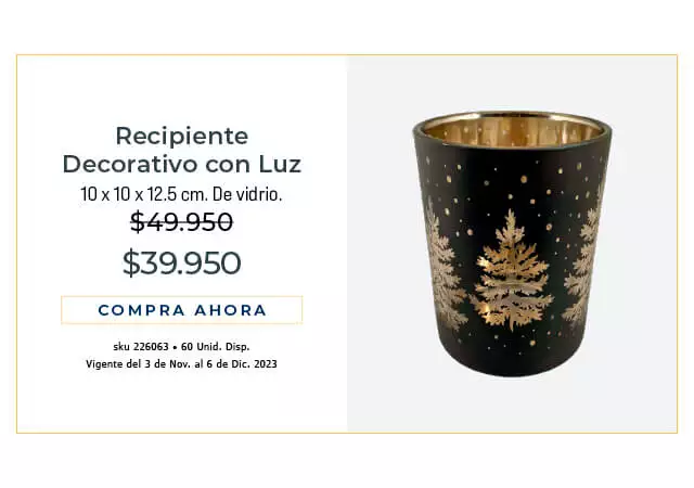 recipiente decorativo con luz