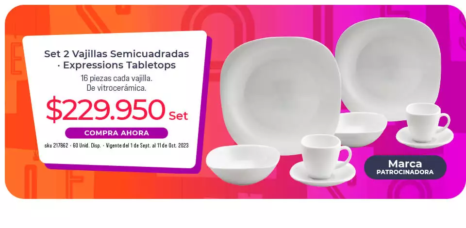 set 2 vajillas semicuadradas